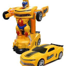 YAMAMA Battery Operated Auto Convertible Robot Car Toy for Kids Transforming Robot Sport Car Toy- Yellow-0