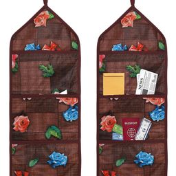Kuber Industries Paper Holder  Foldable Hanging Organizer  PVC Gulab Document Holder  Wall Hanging Organizer with 3 Pocket  Pack of 2  Maroon-104