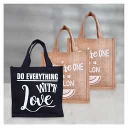 Kuber Industries Lunch Bag  Jute Carry Bag  Lunch Handbag  Lunch Bags for office  Reusable Lunch Bag with Handle  Tiffin Carry Hand Bag  Small  Pack of 3  Multi-54