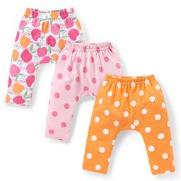 Babyhug Interlock Full Length Diaper Leggings Polka Dots & Apple Print Pack of 3 - Multicolour-image-27