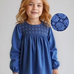 Babyhug Rayon Full Sleeves Top with Schiffli Detailing - Navy Blue-image-90