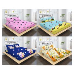 Filymore Floral and Cartoon Printed bedcover Set of 4 Double Bedsheet with Pillow Covers - made with Pure Microfiber (Pink,Blue,Yellow,Sky blue) (Size 90x90 inches)-3