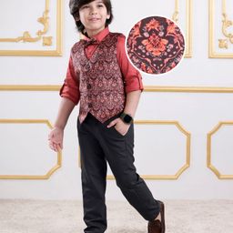 Mark & Mia Full Sleeves Floral Printed 3 Piece Party Suit with Bow - Dark Peach-image-20