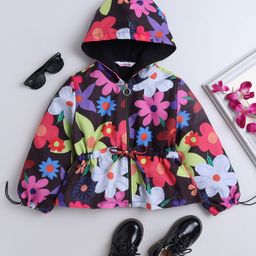 Taffykids Full Sleeves Floral Printed  Hooded Zip Up Jacket - Multi Colour-image-75