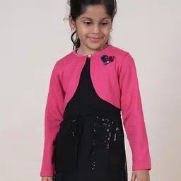 Kiddopanti Full Sleeves Heart Applique Detailed Crop Shrug - Pink-picture-25