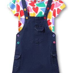 Babyhug Woven Denim Frock With Half Sleeves Heart Printed Inner Tee - Navy Blue & White-image-46