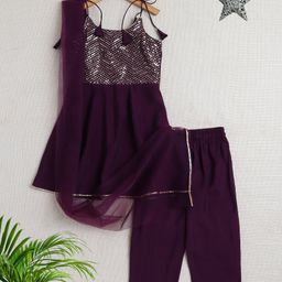 The Magic Wand Sleeveless Embellished Kurta Set- Wine-image-36