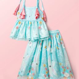 Saka Designs Satin Woven Sleeveless Choli Lehenga Set with Flora Embroidery - Light Blue-image-91