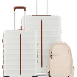 Assembly Polycarbonate Luggage Set Of 2 - Hard Cabin Trolley Bag Small (20 inches)|Check-in Trolley (24 inches) with Laptop Bag 22 Liters (White) - Odyssey-97
