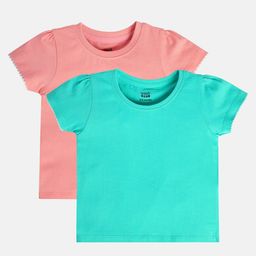 MINI KLUB Cotton Pack Of 2 Half Sleeves Solid Tops - Pink & Blue-image-50