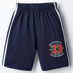 Taeko Single Jersey Knit Knee Length Shorts With Text Print & Tape Detailing - Navy Blue-image-84