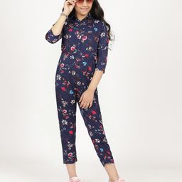 Uptownie Three Fourth Sleeves Floral Printed Jumpsuit - Navy Blue-image-69