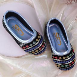 SHOES FOR JUNIORS Floral Embroidered Sequins Embellished Ballerinas - Blue-image-67