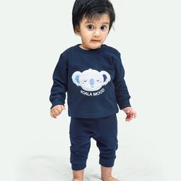Ariel Pure Cotton Full Sleeves Koala Designed Tee & Pajama Set - Navy Blue-picture-39