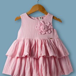ToffyHouse Cotton Woven Sleeveless Frocks With Floral Applique - Pink-picture-18