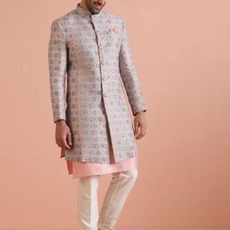 KISAH Men Ethnic Motifs Kurta Indowestern Sherwani Trouser Set-image-78