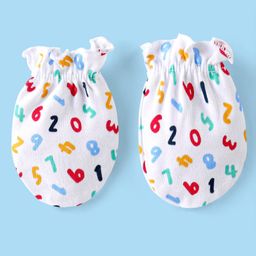 Babyhug 100% Cotton Knit Mitten & Booties With Numeric Print - White image 2