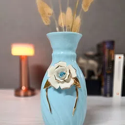 Kreative Arts Modern Blue Glossy Ceramic Flower Vase With Single Motif-15