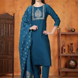 neonari Floral Yoke Design Round Neck Sequinned Straight Kurta With Trousers & Dupatta-picture-18
