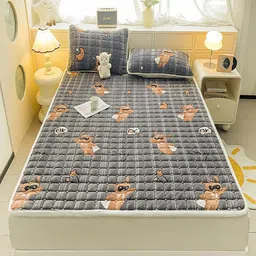 JC HOME Grey & Brown Cartoon Characters 150 TC King Bedsheet with 2 Pillow Covers-image-44