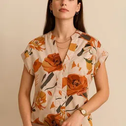 Mast & Harbour Women Floral Printed Extended Sleeves A-Line Regular Top-picture-48