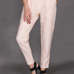 Me Craft Women Comfort Striped Pleated Mid-Rise Trousers-picture-27