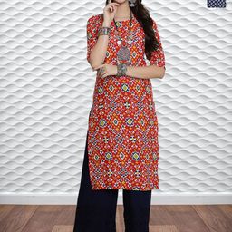 HERE&NOW Selection Of 2 Ethnic Motifs Printed Round Neck Straight Kurtas-image-61