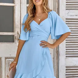 StyleCast Flared Sleeve Solid Wrap Dress-image-47
