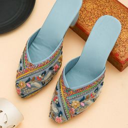 GERIEF Women Embellished Ethnic Block Mules-picture-4