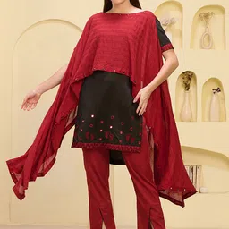 First Resort by Ramola Bachchan Mirror Work Round Neck Tunic And Trousers-image-59