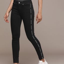 Calvin Klein Jeans Women Mid Rise Skinny Fit Stretchable Jeans With Brand Logo Tape Detail-image-40