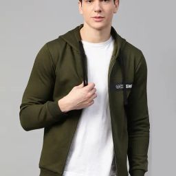 UnderJeans by Spykar Olive Regular Fit Hooded Sweatshirt-image-39