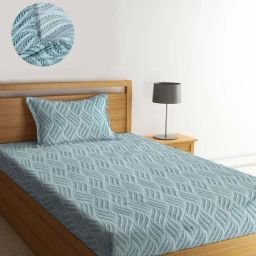 Klotthe Green Cotton Blend 300 TC Single Elastic Bedsheet With 1 Pillow Cover-image-98