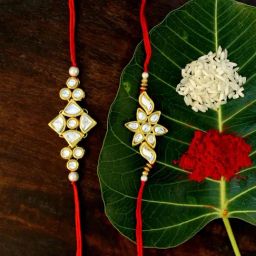 Karatcart Gold-Plated Kundan Rakhi with Roli Chawal & Greeting Card for Brother - Set of 2-32