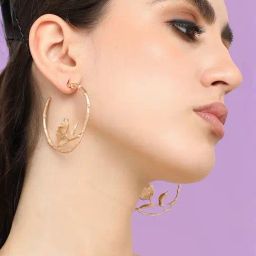 Sohi Gold Plated Designer Stone Party Hoop Earrings-68