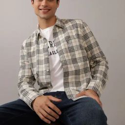 American Eagle Beige Slim Fit Checks Shirt-picture-22