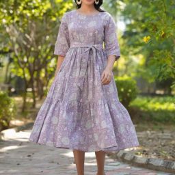 Janasya Purple Cotton Printed Dress-picture-47