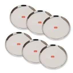 Sumeet Silver Stainless Steel Dinner Plate - Set of 6-36