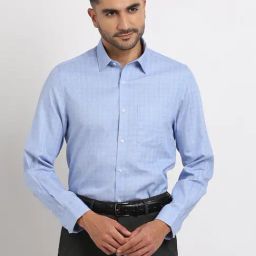 Turtle Light Blue Cotton Slim Fit Checkered Formal Shirt-picture-42