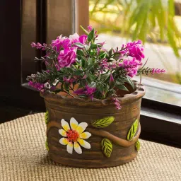 ExclusiveLane 'Mud Blossoms' Handmade & Hand-painted Table Planter Pot In Terracotta (4 Inch)-image-36