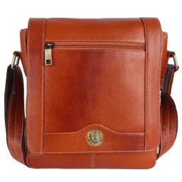 HiLEDER 100% Pure Genuine Leather Messenger Shoulder Handbag 10 inches Sling Cross Body Travel Office Tablet Flap Compartment Bag for Men and Women, Orange-picture-32
