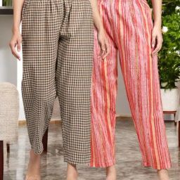 Kryptic Pink & Brown Cotton Relaxed Fit Printed Lounge Pants - Pack of 2-image-77