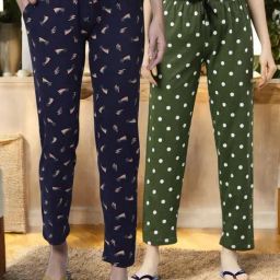 Kryptic Green & Navy Cotton Relaxed Fit Printed Lounge Pants - Pack of 2-image-89
