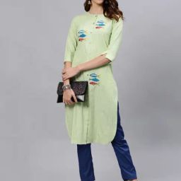 Jaipur Kurti Green Embroidered Kurta-image-37