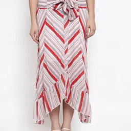 Global Republic White Striped Below Knee Skirt-image-41