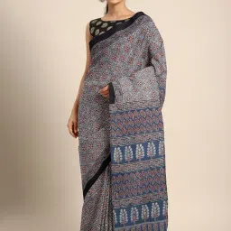 Kalakari India Blue Cotton Ajrakh Print Saree With Unstitched Blouse-picture-35