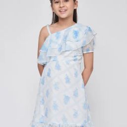 AND girl Kids White & Blue Floral Print Dress-image-80