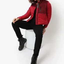 Campus Sutra Red Color-Block Padded Jacket-image-58