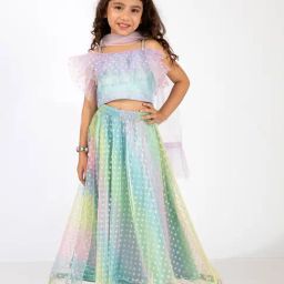 Elaisha Girls Light Blue & Mauve Regular Fit Printed Lehenga Choli-picture-28