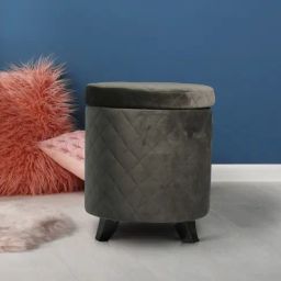 Ikiriya Orlando Solid Brown Wood Ottoman Grey Velvet Finish-image-86